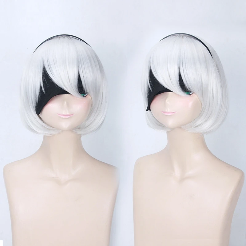 

NieR:Automata YoRHa No. 2 Type B Cosplay Wig for Women Girls Game Wig Synthetic Hair White Costume + Headband + Eye mask