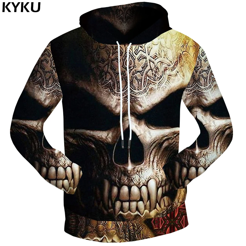 

KYKU Brand Skull Hoodie Rune Clothing Metal Print Rock Sweatshirts Mens 3d Hoodies Men Clothes 2018 Fashion New