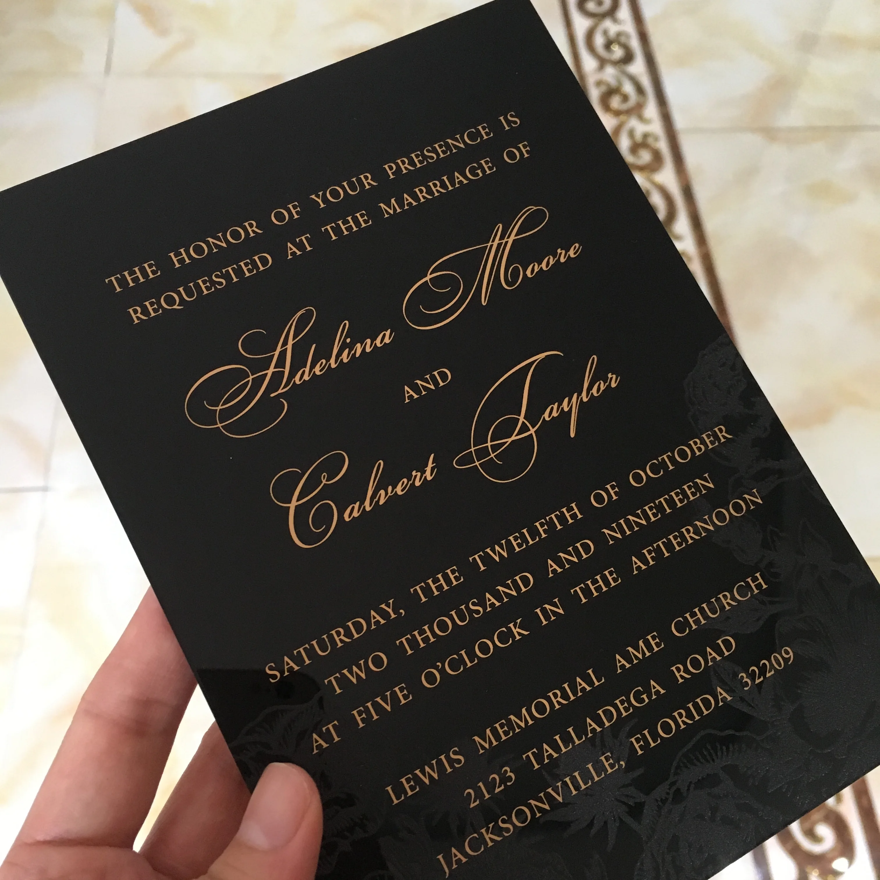  50 Pieces Per Lot New Style 5x7inch Black Acrylic Invitation Cards With Looming Rose Flower Backgro - 33024921341