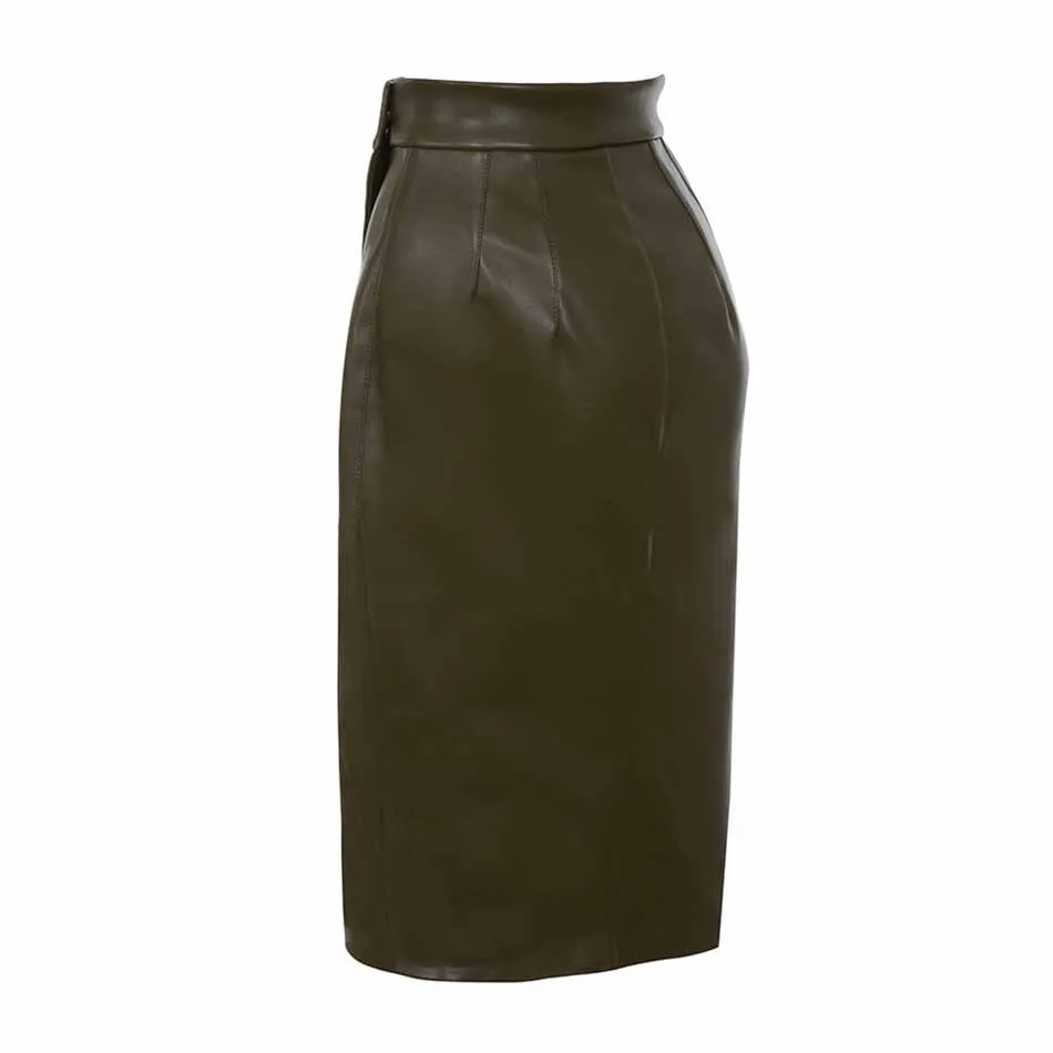 Modphy Женская юбка из искусственной кожи карандаш с высокой талией сексуальная юбка Bodycon