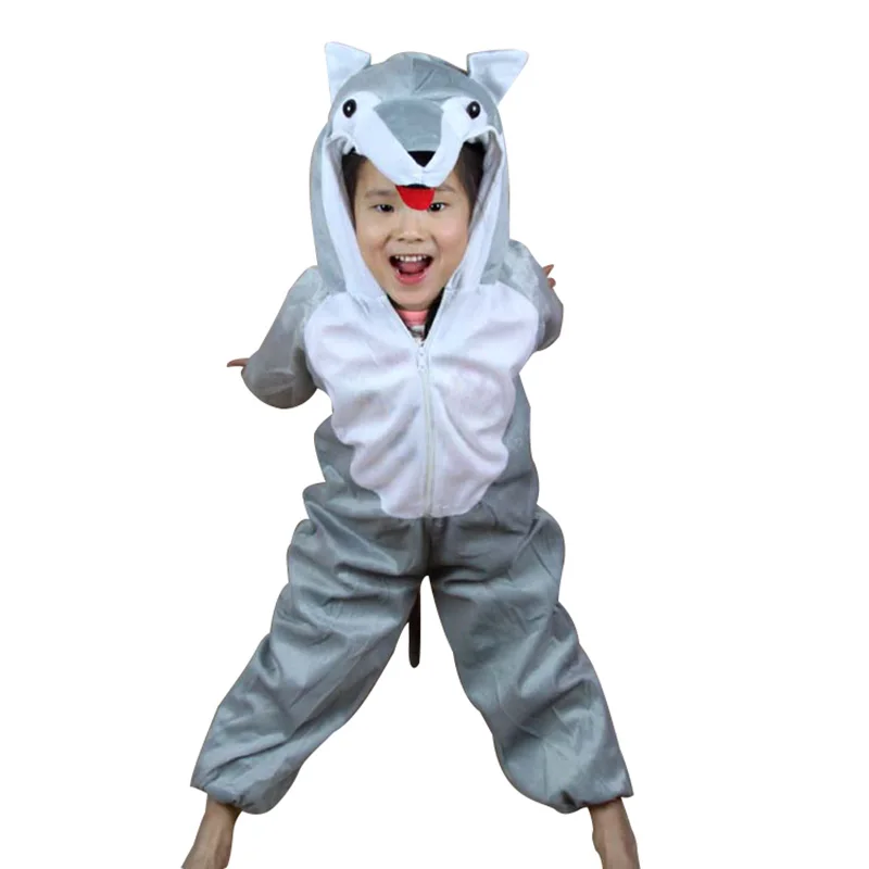 Животного Большой плохой волк мультфильм костюмы животных/Детская сценическая Костюмы/детская одежда на Хеллоуин; Косплэй костюм нарядное платье