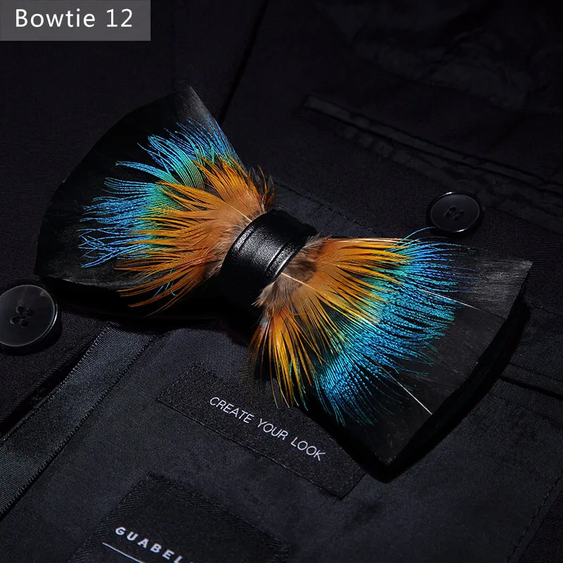Bowtie 12 JEMYGINS, дизайн, галстук-бабочка, перо, бант, изысканная ручная работа, Мужская брошь для галстука-бабочки, деревянная булавка, подарочный набор, Свадебная вечеринка - Цвет: Bowtie 12