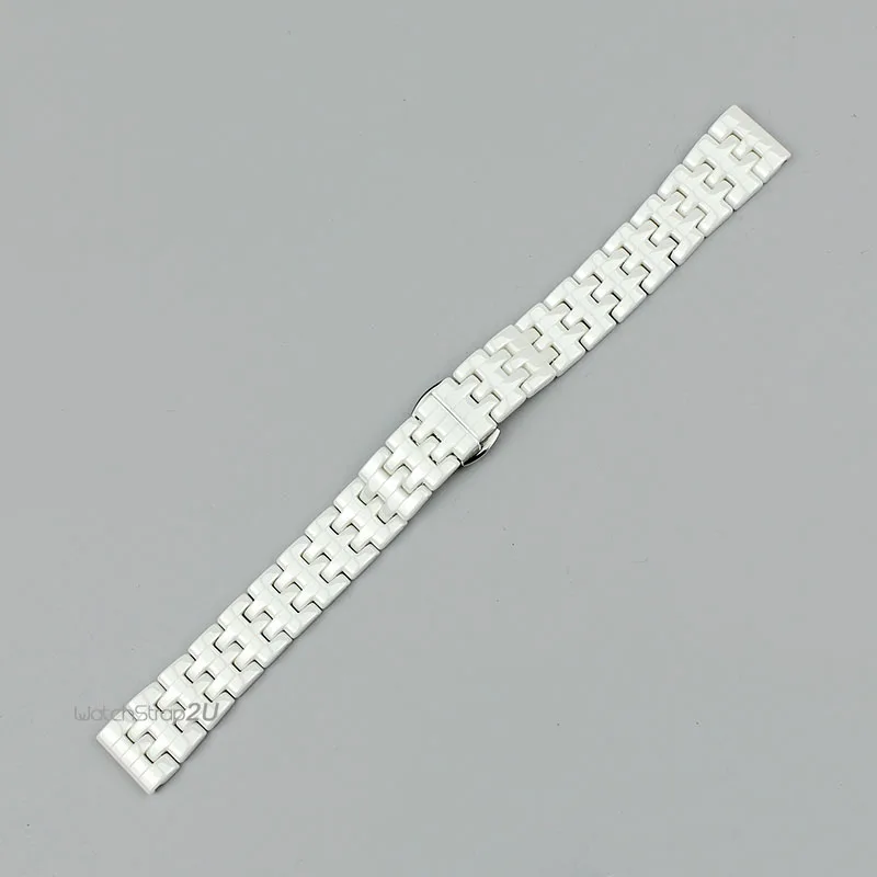 

Fashion Lady White Ceramic Bracelet WatchBand Silver Push Button Deployment Clasp 14mm