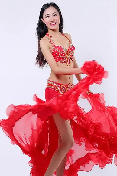 Представление танец живота египетские костюмы Восточный танец наряды 3 шт женский набор костюма для танца живота бюстгальтер пояс юбка - Цвет: Red