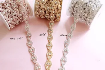 

Silver/Gold/Rose Gold Crystal Rhinestone Trim Chain by the Yard for DIY Handmade Bridal Wedding Waist Belt Jewelry Necklace