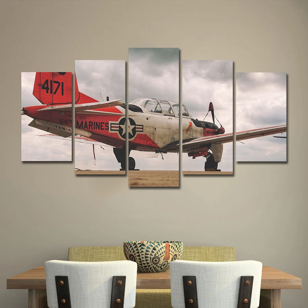 

AAHH Big Size 5 Panel Canvas Painting Red Fighter Picture Print on Canvas Wall Art Picture for Living Room Home Decor No Frame