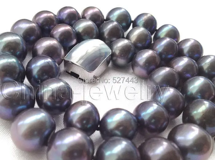 

Wholesale jewe321 >>AAA 17" 12mm natural black round freshwate pearl necklace -925 silver mabe clasp