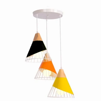 

Toolery Creative design art pendant lights living room macarons colorful droplight iron wood material combo LED Pendant lamps