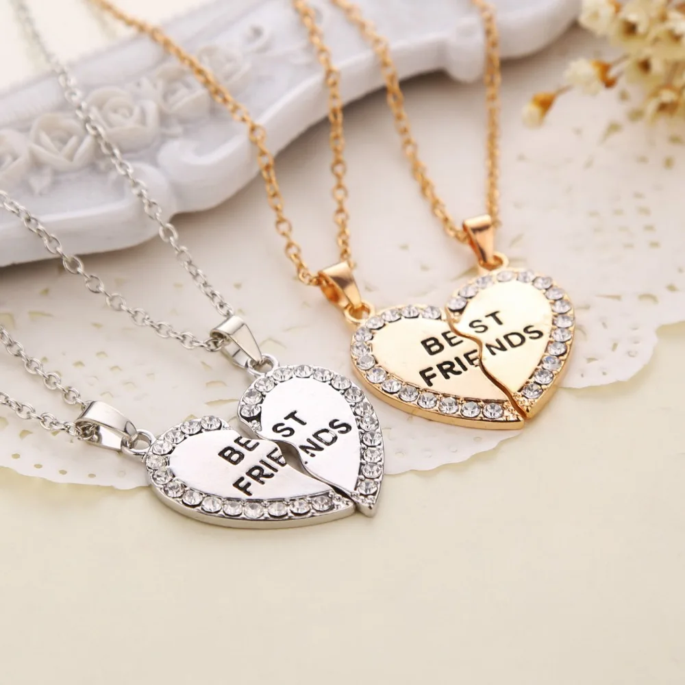 2015 New Arrival Best Friends Letters Necklace Heart Rhinestone Two Parts Pendant Necklace
