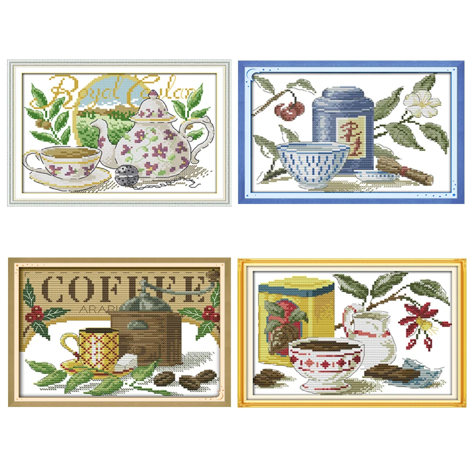 

Joy Sunday, Tea, cross stitch embroidery set, printing cloth embroidery kit, needlework, fashion pattern embroidery kit
