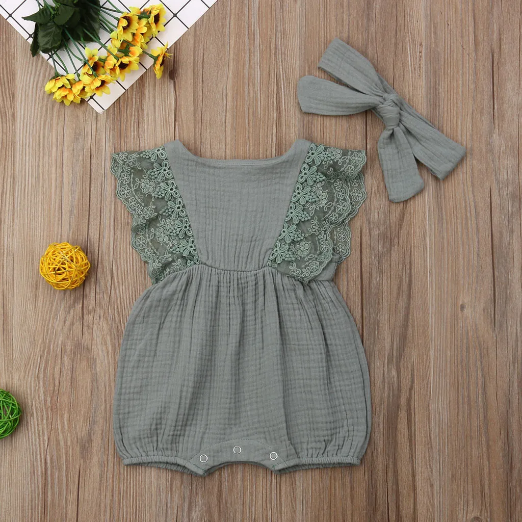 Infant Kids Baby Girl Lace Ruffled Romper Bodysuit Hair Band Outfit Summer Jumpsuits Cute Soft Baby Girl Bodysuits+Headband Infant Kids Baby Girl Lace Ruffled Romper Bodysuit Hair Band Outfit Summer Jumpsuits Cute Soft Baby Girl Bodysuits+Headband