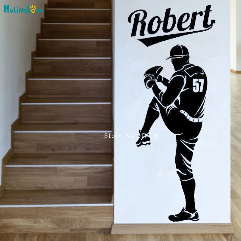 

Custom Name and Number Wall Sticker Baseball Pitcher Player Decal Home Decoration For Living Room Poster Art Murals YT929