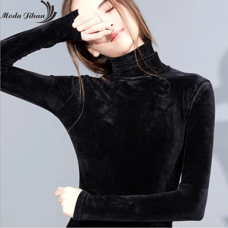 Moda Jihan Fall Women Shirts Long Sleeve Bottoming Shirts Velvet Turtleneck Comfy And Stretchy Basic Ladey TShirts Blusas