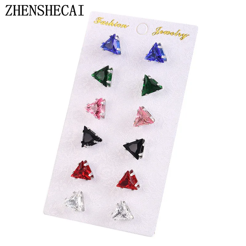 

Crystal Triangle Earring Sets For Women Girl new fashion Stud Earrings High Quality geometric Earring Sets jewelry E0419