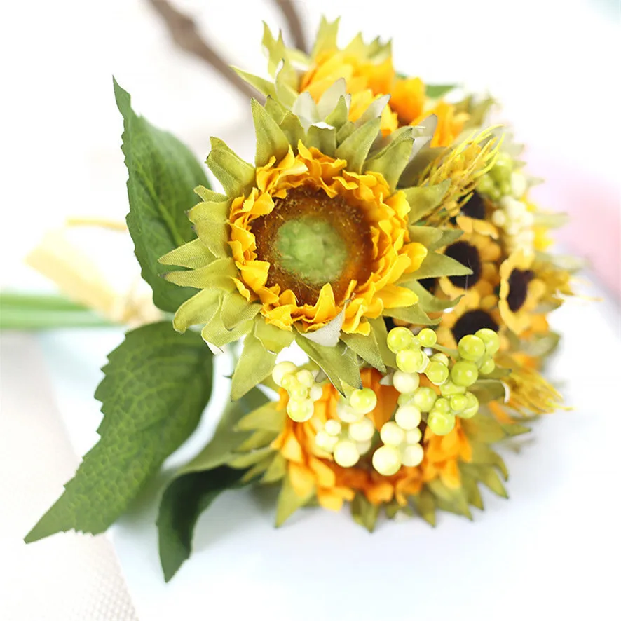 Zero 2017 New 5 Heads Beauty Fake Sunflower Artificial Silk Flower