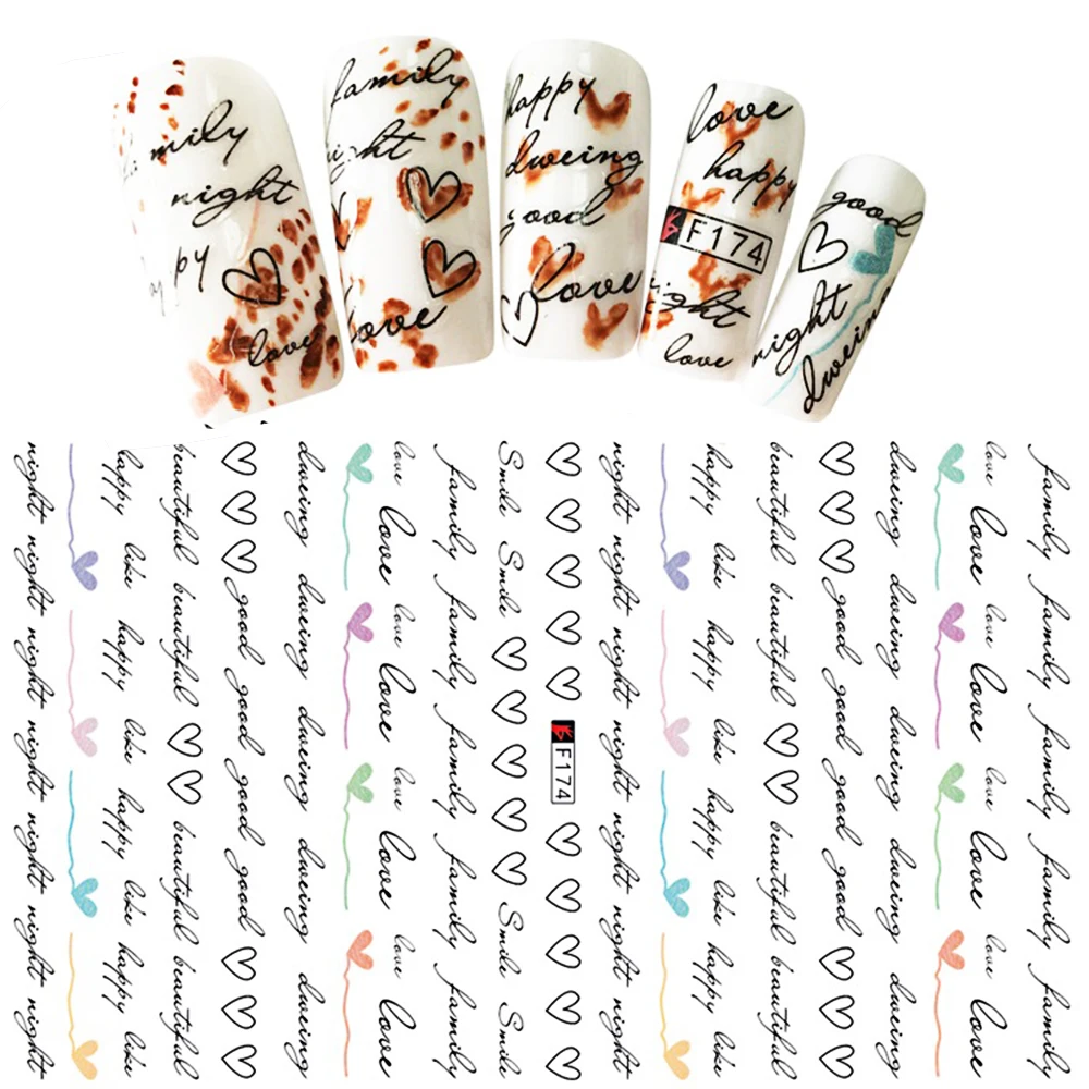 Горячая 1 лист в форме сердца Письмо Дизайн 3D наклейка для ногтей слайдер художественные украшения сделай сам наклейка для маникюра DIY Клей Советы BEF174