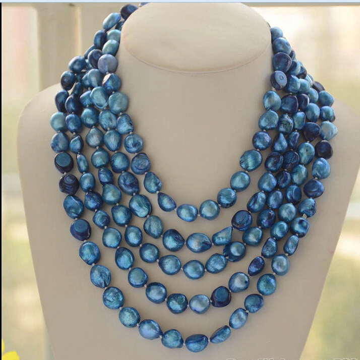 

>>>>z6305 14mm blue baroque freshwater cultured pearl necklace 100inch