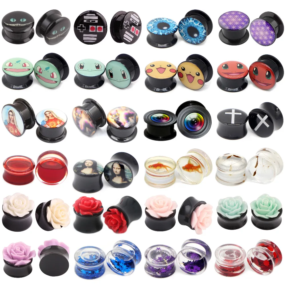 

New 2PCS Acrylic Flower Screw Single Flared Ear Flesh Hollow Tunnel Plug 4mm-25mm Ear Gauges Expander Stretcher Piercing Jewelry