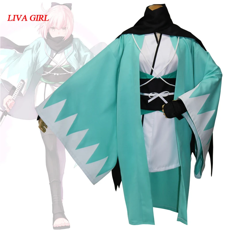 Женский костюм кимоно Fate Grand Order sakura Saber Okita Souji карнавальный на Хэллоуин|Игровые