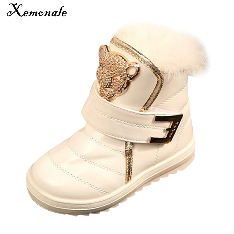 

Xemonale New Children Boots Fashion Fur Baby Girls Snow Boots Waterproof leather Booties Female Child Winter Warm Shoes For Kids