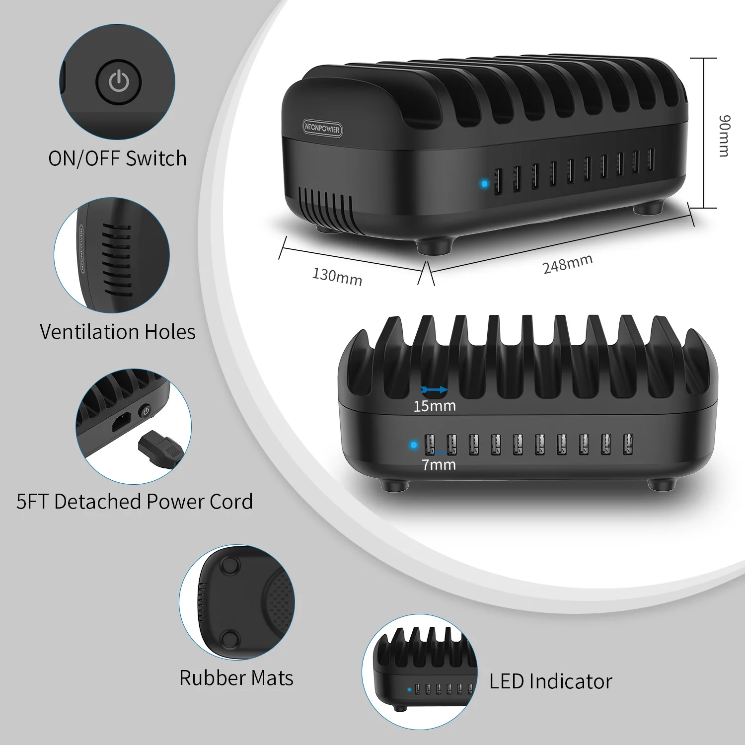 NTONPOWER 10 портов usb зарядная станция с держателем для телефона 120 Вт настольное зарядное устройство для планшетов Kindle быстрая зарядная док-станция для школы