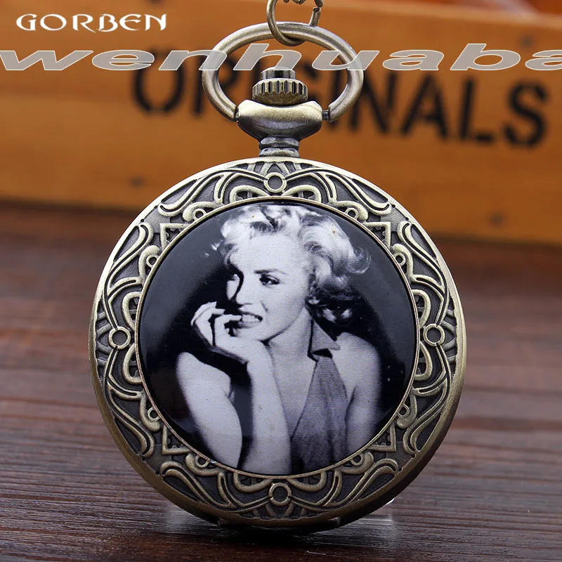 Антикварные кварцевые карманные часы знаменитостей Мэрилин Монро карманные часы аналоговые с цепочкой ожерелье изысканные женские часы подарки