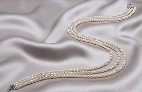 

Jew3116 triple strand 7-8mm Akoya white pearl necklace 18-22inch