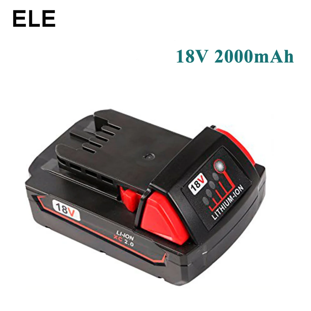 

2PCS Eleoption 2000mAh 18V Li-Ion Replacement Rechargeable Power Tool Battery for Milwaukee XC 48-11-1820 B2 B4 BX