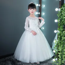 

Girls Long Sleeve Performance Show Flower Wedding Dress Children Kids Cute Spring Floral Pageant Birthday Communion Party Dress