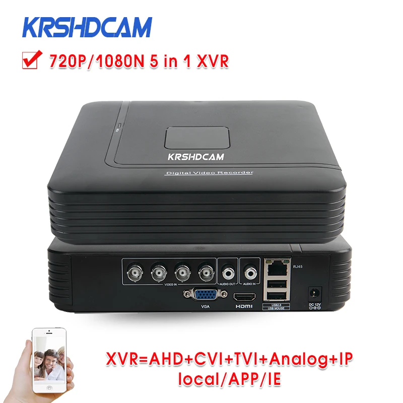 

KRSHDCAM AHD 1080N 4CH CCTV DVR Mini 5IN1 For CCTV Kit VGA HDMI Security System Mini NVR For 1080P IP Camera Onvif DVR PTZ H.264