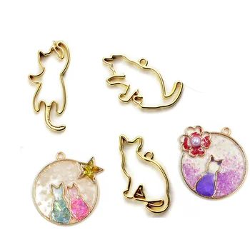 

5Pieces Cute Cat Bezel Metal Frame Pendant Charm Bezel Setting Cabochon Setting UV Resin Charm Necklace Earring Findings
