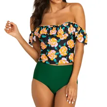 SAGACE бикини с принтом Rufflee, два предмета, бразильский сексуальный бикини с открытыми плечами, пляжная одежда, летний купальник с высокой талией