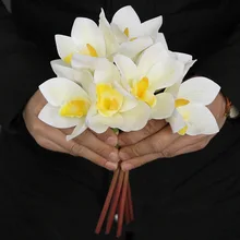 Искусственные шелковые цветы 4 шт Орхидея на свадебный букет украшения DIY свадебный букет