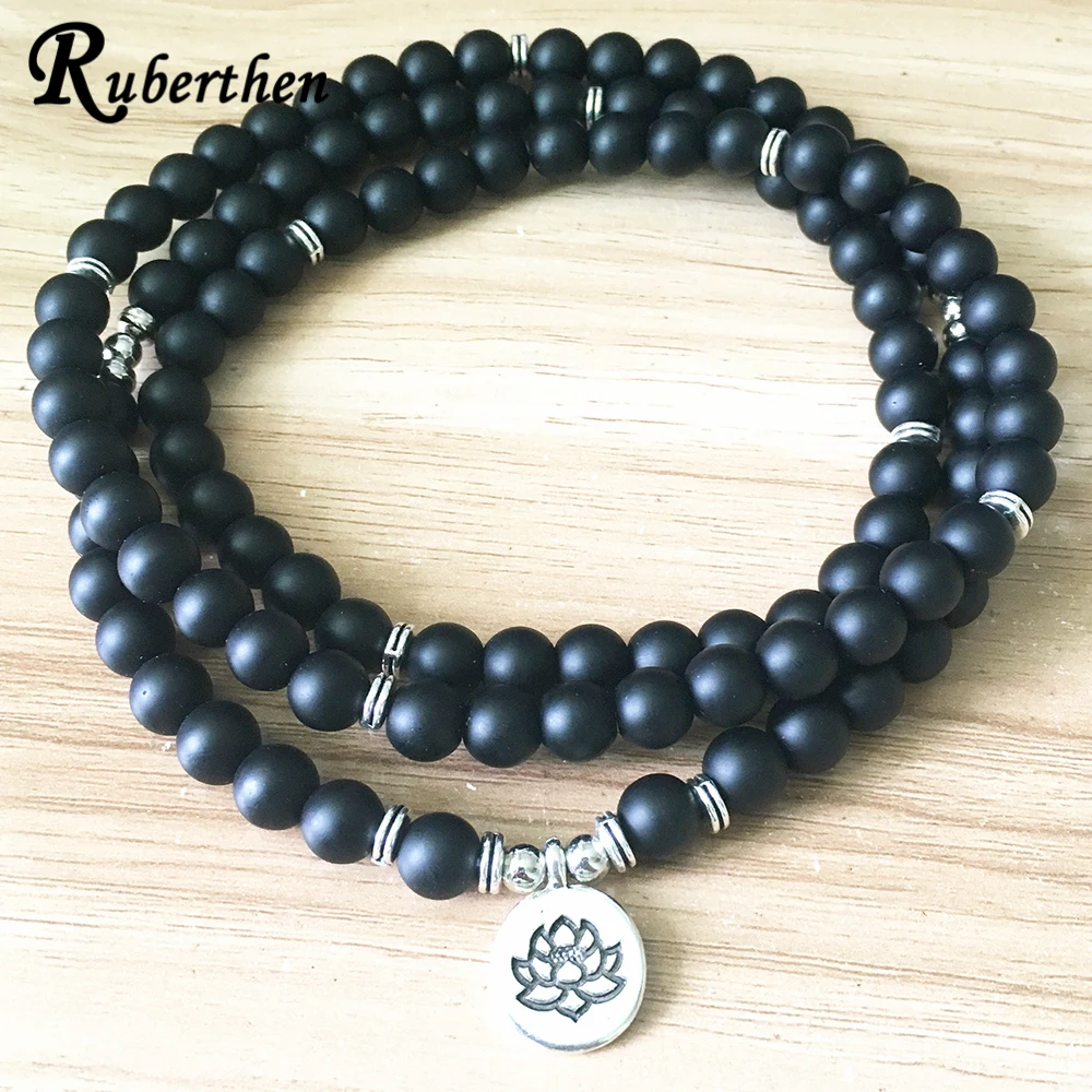 Ruberthen Модный женский матовый браслет из черного оникса 108 Мала Бусы браслет или ожерелье дизайн натуральный камень Йога ювелирные изделия