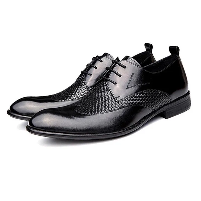 Men Shoes Genuine Leather Wedding Dress Shoes Casual Flats Shoes Evening Dress Brand Leather Black Oxford