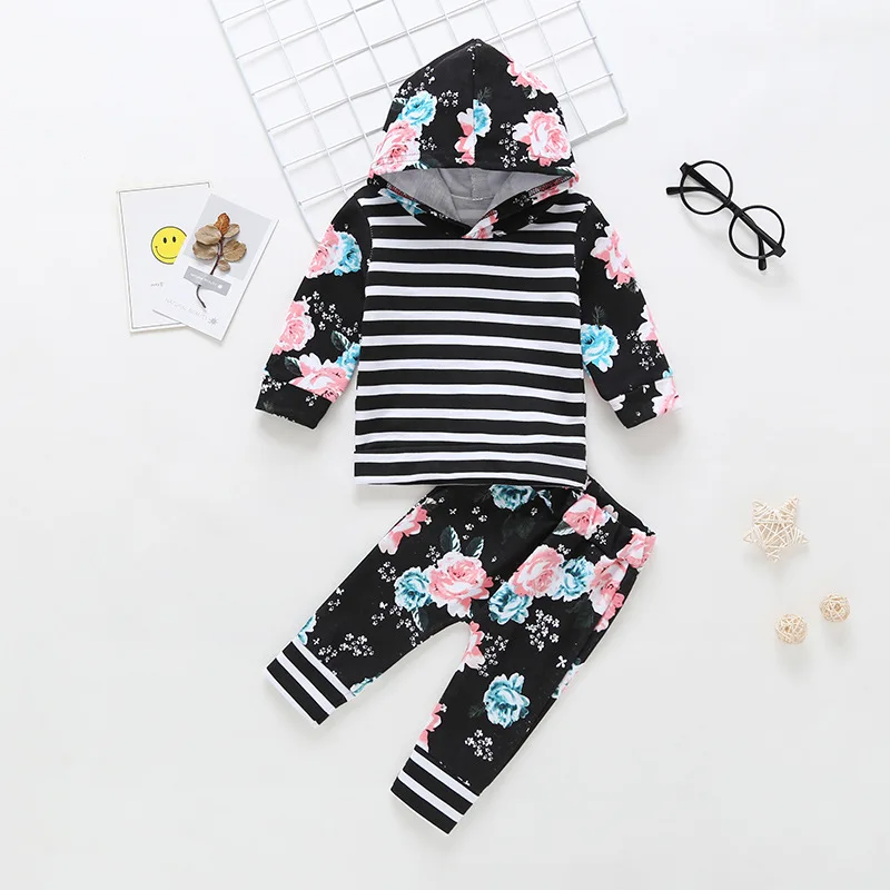 

Newborn Children Winter Spring Baby Girl Clothes Long Sleeve Hoodie floral Tops Pants 2 Pieces infant girls clothing Outfit Set