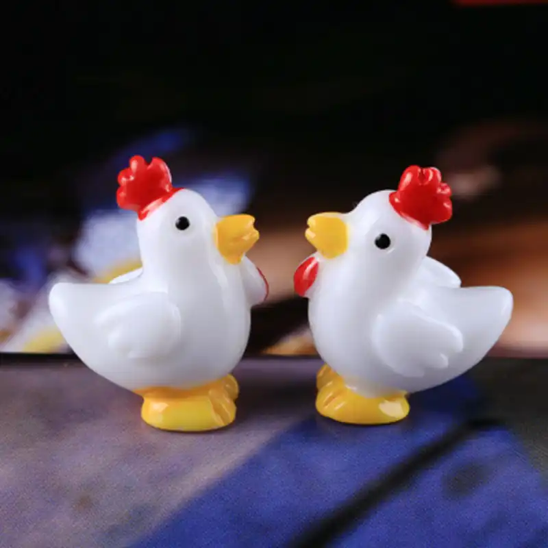 Zocdou 4 peças galinha branca galo frango chook pollo modelo pequena estátua estatueta artesanato figura ornamento miniaturas casa decoração diy