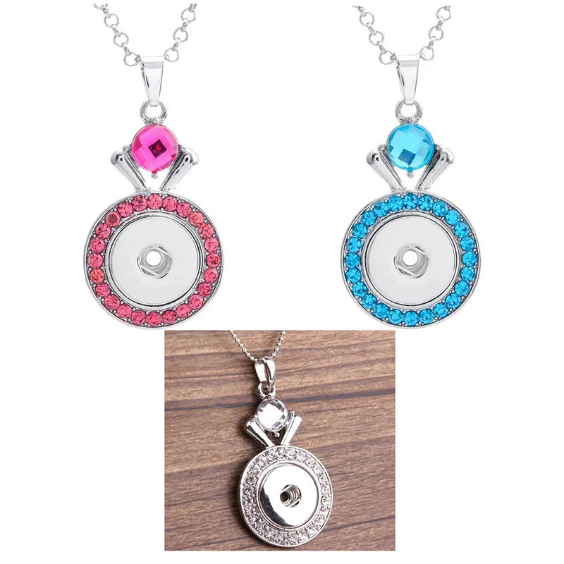 

3Colors With 50cm Chain Silver Crystal Metal Snap Button Pendant Necklace fit 18/20MM Snap Button DIY Snaps Jewelry For Girls