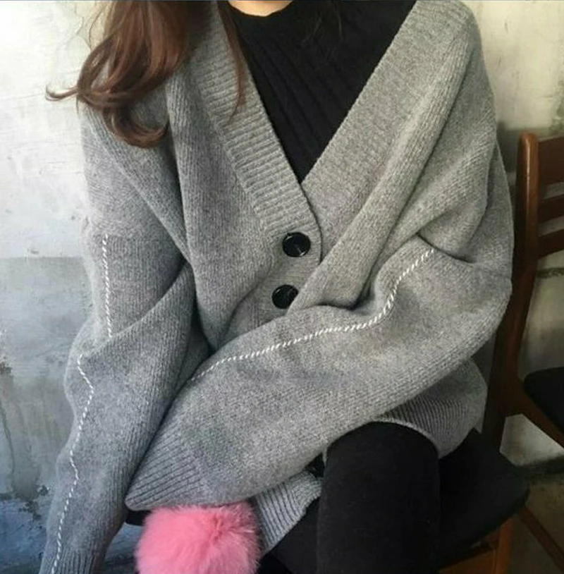 Корейский стиль, женский осенний свитер, однобортный Кардиган с пуговицами, вязаный жакет, верхняя одежда, женские свитера большого размера