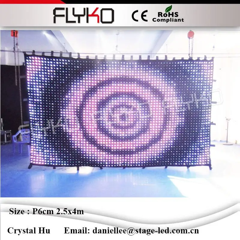 

High technology factroy prices led vision curtain P60mm 2.5x4m led decoration wall DMX controller fireproof led video curtain