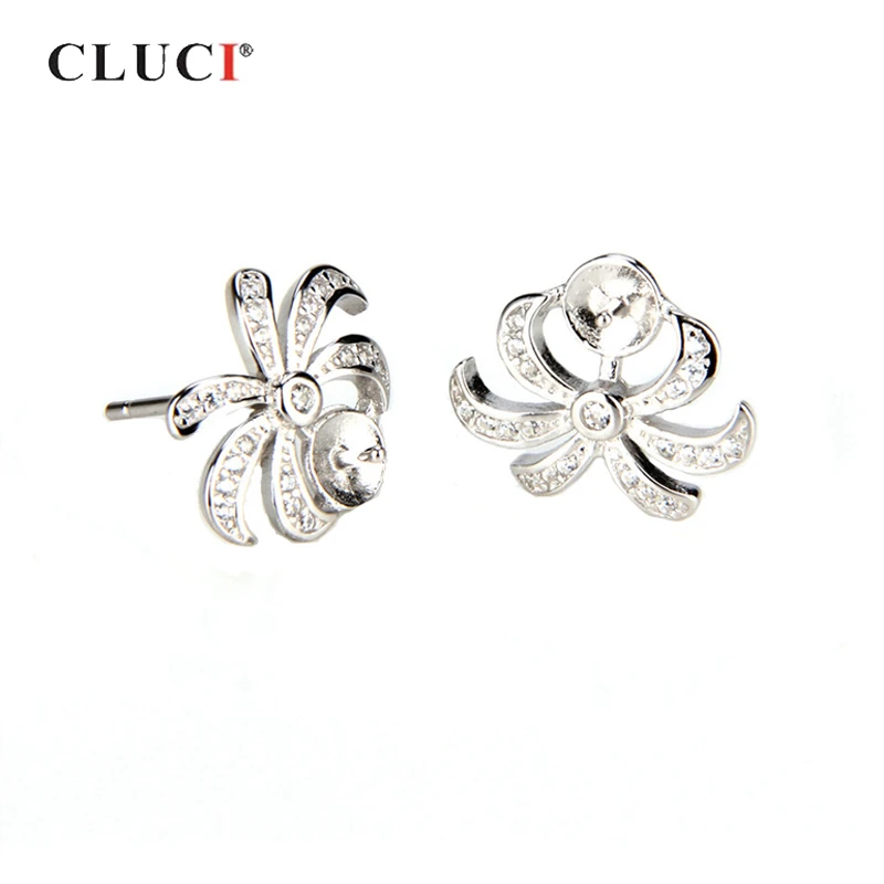 

CLUCI 925 Sterling Silver Chrysanthemum Shaped Earrings Silver 925 Pearl Earrings Mounting Stud Earrrings for Women SE037SB