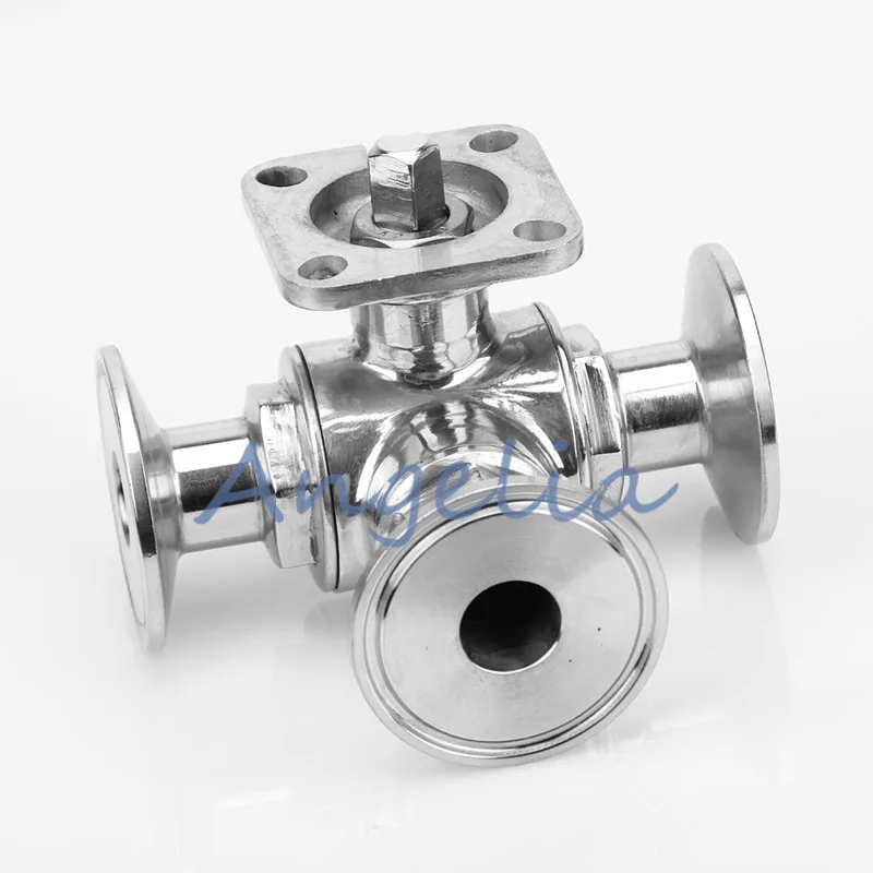 

1-1/2" Stainless Steel 304 Clamp Three Way T Type Sanitary Ball Valve With Actuator Base