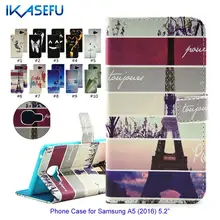 IKASEFU Cartoon Painting PU Leather Phone Case for Samsung A5 2016 Phone Cover Wallet Flip Cover Magnet Closure Card Holder