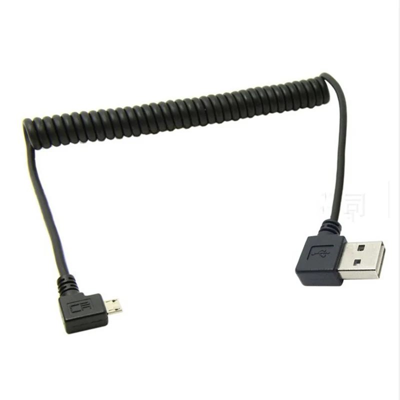 1 5m Micro USB Right Angle 90 Degree Coiled Spring Retractable Stretch Charging Charger Sync Data