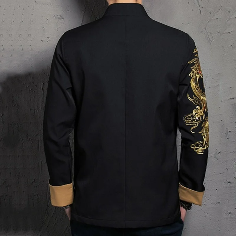 Традиционная китайская одежда для мужчин китайские куртки Дракон вышитые мужские куртки-бомберы kungfu одежда наряд TA199