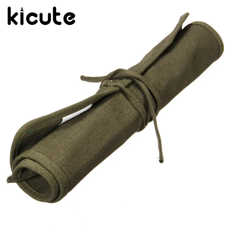 

Kicute 41 x 33cm Roll Up Canvas Paint Brush Bag Cases For Artist Draw Pen Watercolor Oil Brush Army Green School Arts Supplies