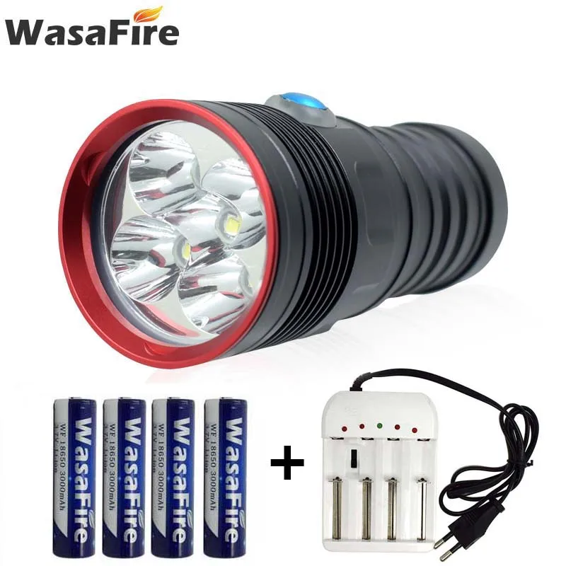 

Wasafire Underwater Flashlight Diving Torch 10000 Lumens XM-L2 LED Waterproof Lantern With 18650 Battery + Charger For Hunting
