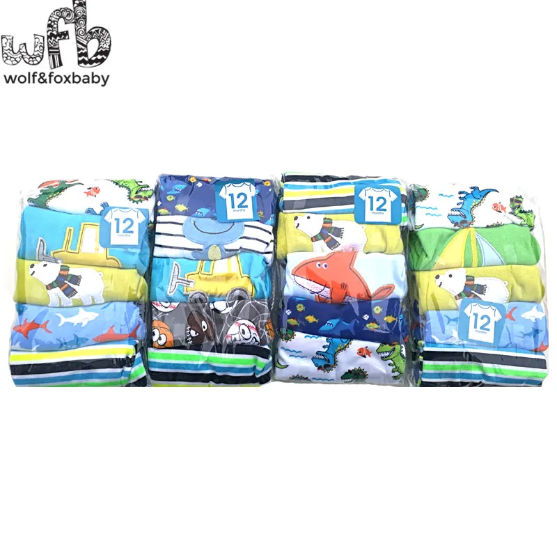 Jual Retail 5 pcs lot 0 24bulan pakaian lengan pendek t shirt kartun Bayi bayi baru lahir untuk anak laki laki perempuan lucu Pakaian musim panas