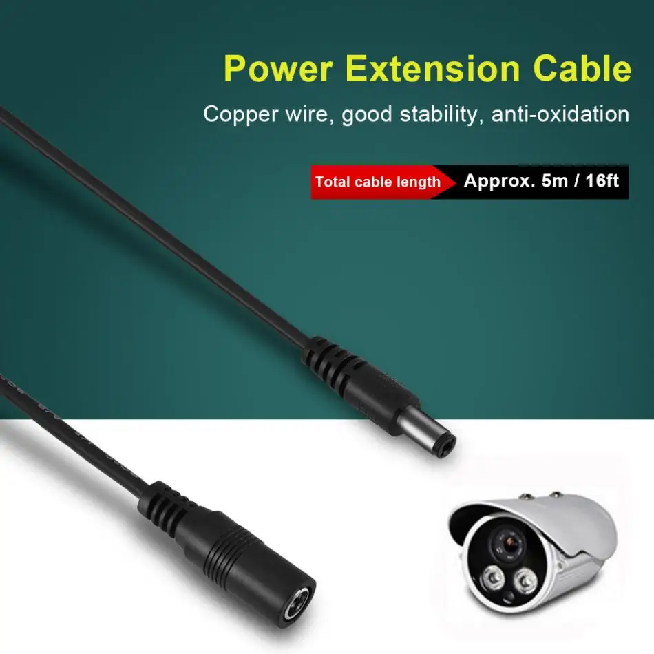 

2Pcs 5m Power Supply Adapter Extension Cable Wire Cord 5.5 * 2.1mm Male to Female Connector