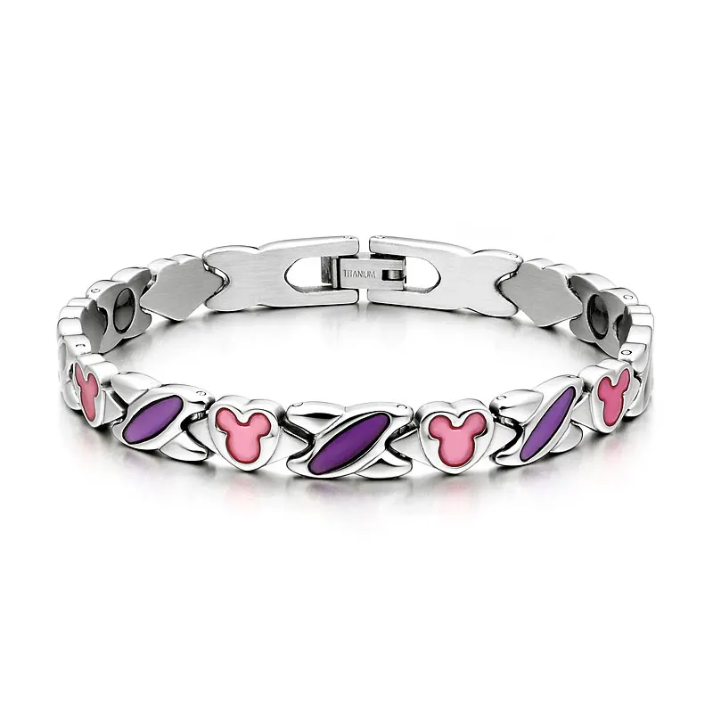 Fashion Women Purple Germanium Titanium Steel Power Energy Therapy Bracelet Bangle Birthday Gift for Girlfriend Wife